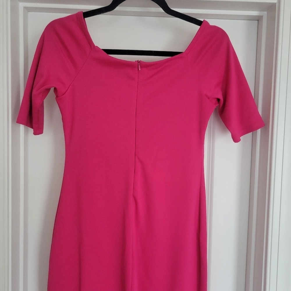 Socialite Bodycon Dress Hot Pink Stretch Square Neck Chic Size M - Picture 4 of 9